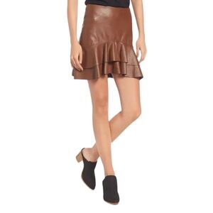 Soprano Ruffle Hem Faux Leather Skirt Espresso Brown Small New
